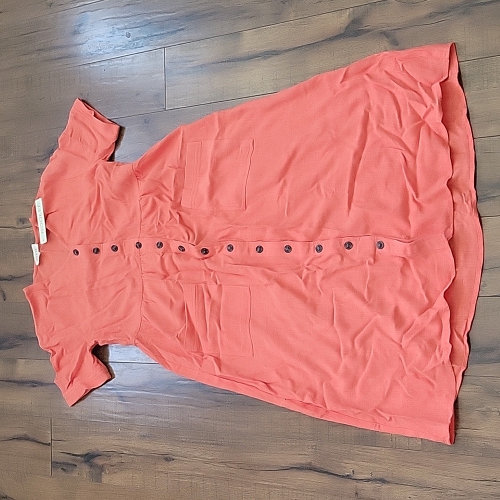 Roolee Button Down Midi Dress, Size M, Color Salmon